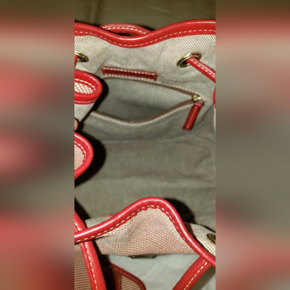 Dooney and Bourke Woven Canvas Drawstring Bag w/Pouch Color Red - Picture 7 of 10